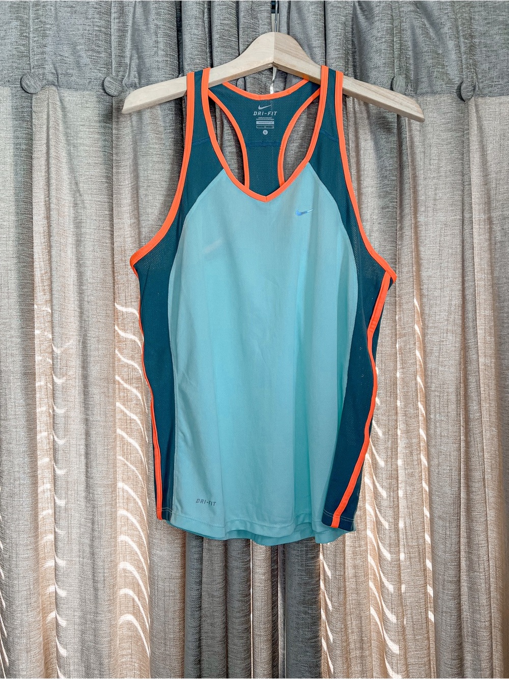 Nike Women’s Teal & Dark Teal Dri-FIT Racerback Tank w/ Orange Trim Size Large